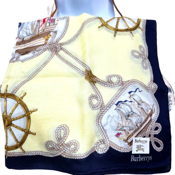 New BurberryMiniscarf/handkerchief cotton 19" Light Yellow Black W/ Shipp(80) - Picture 2 of 9